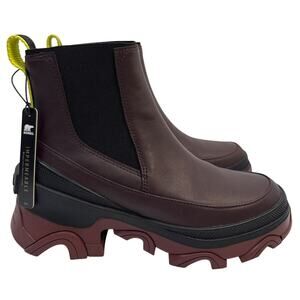 Sorel Chelsea Boot Brex Women's 6.5 Waterproof Leather Cinder Black Pull On Lug